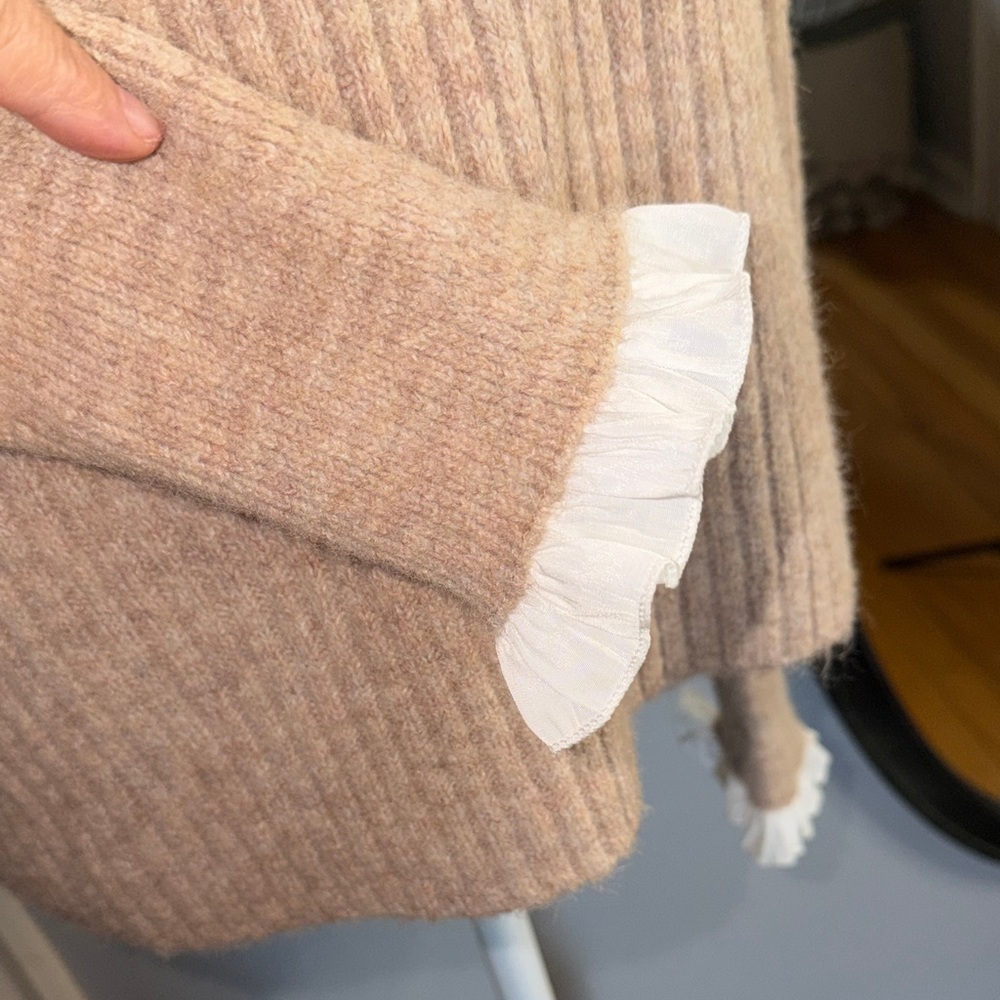 Pinch Beige Ribbed Sweater with Ruffle Trim - Picture 3 of 8